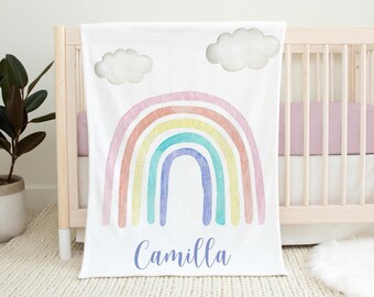 Girl Rainbow Baby Blanket, Personalized Baby Blanket, Rainbow Baby Blanket, Baby Shower Gift, Pastel Rainbow Baby Blanket, Rainbow T28