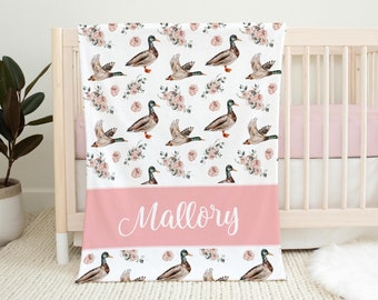 Girl Mallard Duck Blanket, Personalized Duck Baby Blanket, Waterfowl Baby Blanket, Duck Hunter Nursery Theme, Duck Baby Shower B33