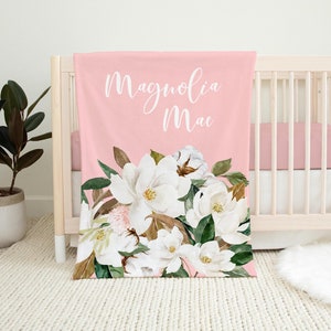 Personalized Baby Blanket, Magnolia Blossom Baby Blanket, Girl Baby Blanket, Magnolia Baby Blanket, Nursery Blanket, Baby Swaddle Blanket F2