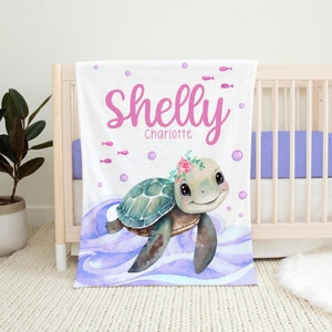 Turtle Girl Blanket, Nautical Nursery, Personalized Baby Blanket, Sea Nursery Theme, Toddler Turtle Blanket, Baby Shower Gift O33