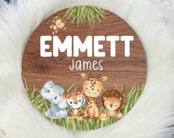 Safari Round Wood Name Sign, Wood Baby Name Sign, Safari Baby Name Sign, Jungle Name Sign, Baby Announcement Sign, Safari Nursery Decor S63