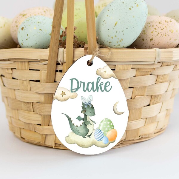 Dragon Easter Basket Name Tag, Personalized Name Tag, Wooden Egg Tag, Easter Basket Gift, First Easter Gift, Wood Egg Name Tag B9