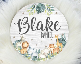 Round Wood Name Sign, Wood Baby Name Sign, Safari Baby Name Sign, Jungle Name Sign, Baby Announcement Sign, Safari Nursery Decor S4