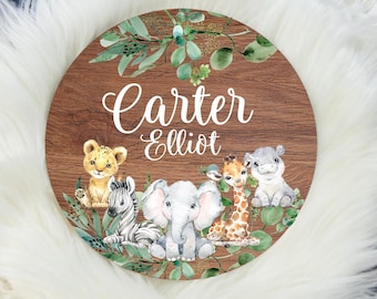 Safari Round Wood Name Sign, Wood Baby Name Sign, Safari Baby Name Sign, Jungle Name Sign, Baby Announcement Sign, Safari Nursery Decor S1