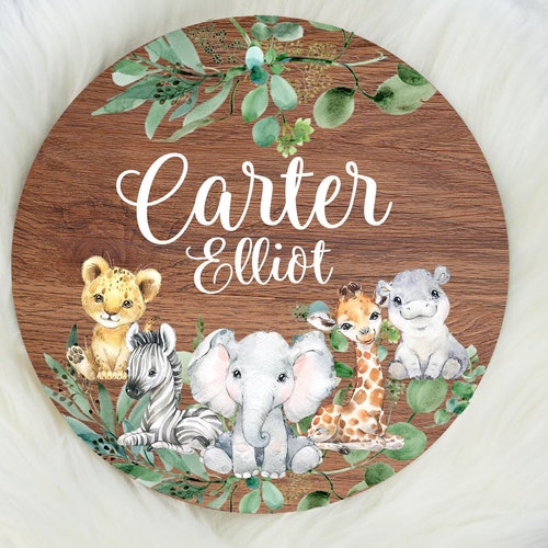 Safari Round Wood Name Sign Wood Baby Name Sign Safari Baby Etsy
