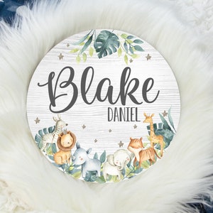 Round Wood Name Sign, Wood Baby Name Sign, Safari Baby Name Sign, Jungle Name Sign, Baby Announcement Sign, Safari Nursery Decor S4