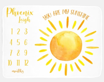 Sun Milestone Blanket, You Are My Sunshine Baby Blanket, Sun Blanket, Baby Shower Gift, Newborn Gift,  Sunshine Milestone Blanket