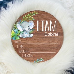 Elephant Birth Stat Sign, Birth Stat Sign, Round Wood Birth Stat Sign, Safari Stat Sign, Personalized Birth Stat Sign, Newborn Gift S66