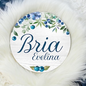 Blueberry Round Wood Name Sign, Blueberry Baby Sign, Round Wood Baby Name Sign, Baby Announcement Sign, Blueberry Nursery Decor F95