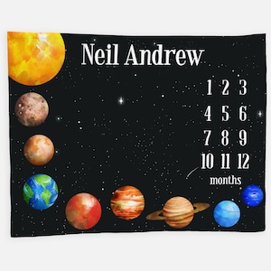 OuterSpace Baby Milestone Blanket, Celestial Gender Neutral Baby Milestone Blanket, Galaxy Monthly Baby Blanket, Planets Baby Blanket