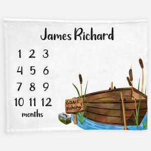 Fishing Baby Milestone Blanket, Baby Milestone Blanket, Monthly Baby Blanket, Fishing Boat Baby Blanket, Baby Milestone Photo Blanket O13