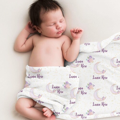 Luna Blanket Personalized Moon and Stars Baby Blanket Etsy