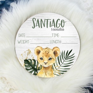 Lion Birth Stat Sign, Birth Stat Sign, Round Wood Birth Stat Sign, Safari Stat Sign Personalized Birth Stat Sign, Newborn Gift S31