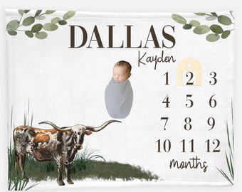 Longhorn Cow Milestone Blanket, Boy Cow Milestone Blanket, Month Baby Blanket, Longhorn Cow Baby Blanket, Longhorn Cow Nursery C30