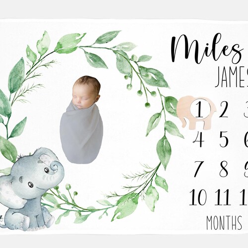 Milestone Blanket Boy Elephant Monthly Baby Blanket Elephant Etsy