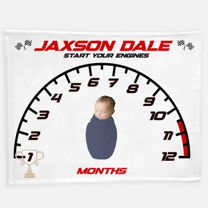 Race Car Baby Milestone Blanket, SpeedometerMilestone Blanket, Sports Car Baby Blanket, Personalized Baby Blanket, Month Baby Tracker T66