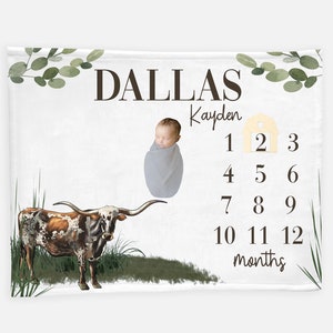 Longhorn Cow Milestone Blanket, Boy Cow Milestone Blanket, Month Baby Blanket, Longhorn Cow Baby Blanket, Longhorn Cow Nursery C30