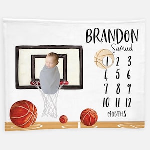 Basketball Milestone Blanket, Basketball Baby Blanket, Personalized Baby Blankie, Monthly Baby Blanket, Boy Blanky, Baby Sports Blanket B52