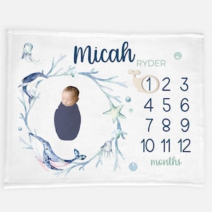 Whale Milestone Blanket, Under The Sea Milestone Blanket, Baby Boy Nautical, Month Baby Blanket, Whale Baby Blanket O25