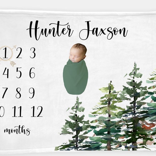 Forest Milestone Blanket Personalized Woodland Baby Gift Etsy