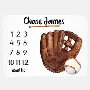 Baseball Milestone Blanket, Baby Boy Milestone Blanket, Personalized Baby Blankie, Monthly Baby Blanket, Boy Blanket, Baby Sports Blanket B1