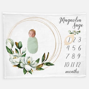 Magnolia Milestone Blanket, Magnolia Monthly Baby Blanket, Soft Fleece Blanket, Baby Shower Gift, Baby Girl Milestone Blanket, Magnolia F1
