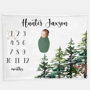 Forest Milestone Blanket, Boy Forest Milestone Blanket, Wilderness Blanket, Personalized Monthly Baby Blanket,  Baby Boy Blanket W10