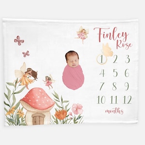 Fairy Baby Milestone Blanket, Girl Milestone Blanket, Monthly Baby Blanket, Baby Girl Blanket, Fairy Garden Baby Blanket G31