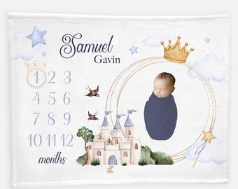Prince Crown Milestone Blanket, Prince Boy Baby Milestone Blanket, Personalized Monthly Blanket, Baby Boy Blanket, Prince Blanket B22