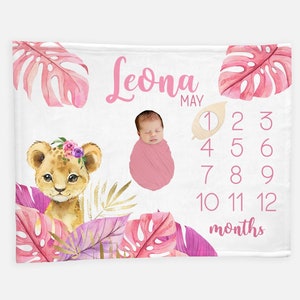 Lioness Baby Milestone Blanket, Personalized Baby Blanket, Monthly Baby Blanket, Lioness Blanket, Lioness Baby Blanket, Safari Blanket S59