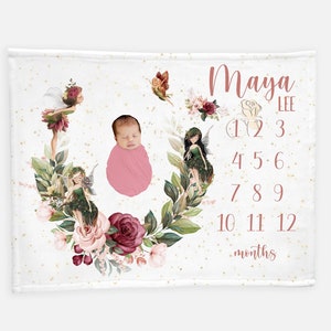 Fairy Baby Milestone Blanket, Girl Milestone Blanket, Monthly Baby Blanket, Baby Girl Blanket, Fairy Rose Garden Baby Blanket F84