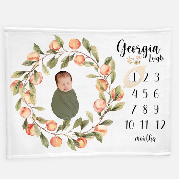 Peach Girl Milestone Blanket, Peaches Monthly Baby Blanket, Peaches Nursery, Baby Shower Gift, Georgia Peach Baby Gift, Peaches Blanket F49