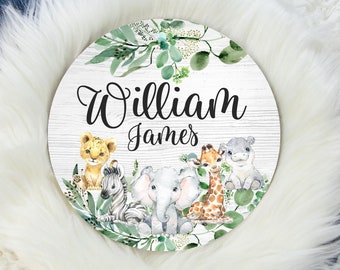 Safari Name Sign, Round Wood Baby Name Sign, Safari Baby Name Sign, Jungle Name Sign, Baby Announcement Sign, Safari Nursery Decor S1