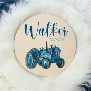 Round Wood Name Sign, Wood Baby Name Sign, Tractor Baby Name Sign, Farm Name Sign, Baby Announcement Sign, Farm Nursery Decor C13