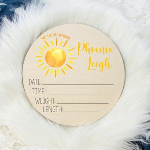 Birth Stat Sign, Round Wood Birth Stat Sign, Sunshine Nursery, You Are My Sunshine, Personalized Birth Stat Sign, Newborn Gift T79