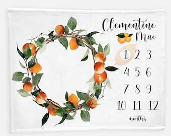 Orange Girl  Milestone Blanket, Oranges Monthly Baby Blanket, Oranges Nursery, Baby Shower Gift, Sunny Nursery Theme, Baby Clementines F50