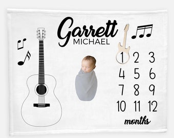 Guitar Baby Milestone Blanket, Acoustic Guitar Milestone Blanket, Music Personalized Baby Blanket, Music Milestone Blanket, Guitar Baby B39