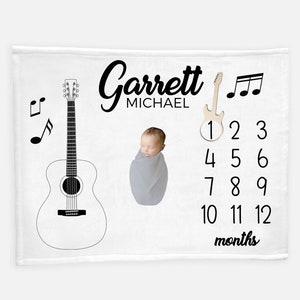 Guitar Baby Milestone Blanket, Acoustic Guitar Milestone Blanket, Music Personalized Baby Blanket, Music Milestone Blanket, Guitar Baby B39