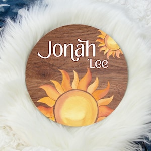 Sun Name Sign, Round Wood Name Sign, Sunshine Baby Sign, Sunshine Name Sign, Baby Announcement Sign, Sunshine Nursery T73