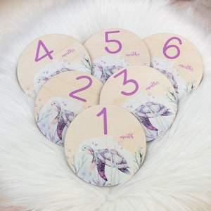 Girl Turtle Milestone Cards, Baby Milestone Ocean Life Discs Marker, Wood Milestone Cards, Baby Milestones, Under The Sea Nursery Theme O26