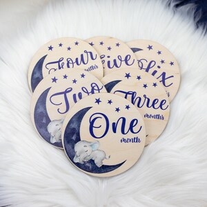 Elephant Moon Milestone Cards, Moon Milestone Markers, Wood Milestone Card, Baby Milestones, Photo Prop, Elephant Moon Nursery Theme T9