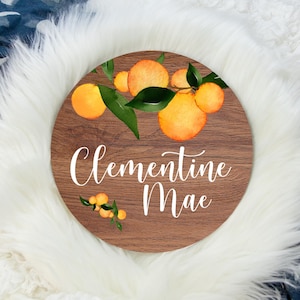 Oranges Round Wood Name Sign, Clementine Baby Sign, Round Wood Baby Name Sign, Baby Announcement Sign, Clementine Nursery Decor F50