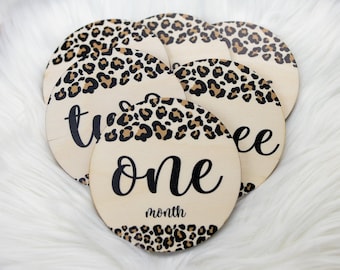 Leopard Print Milestone Cards, Leopard Print Milestone Markers, Wood Milestone Cards, Baby Milestones, Photo Prop, Leopard Nursery Theme