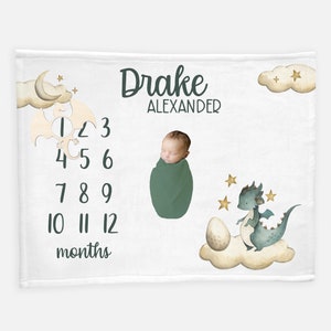 Dragon Baby Milestone Blanket, Baby Boy Milestone Blanket, Personalized Baby Blanket, Monthly Baby Blanket, Dragon Fantasy Nursery Theme B9