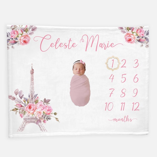 Paris Baby Girl Milestone Blanket, Eiffel Tower Milestone Blanket, Parisian Nursery, Paris Girl, Baby Shower Gift, Girl Milestone Blanket G4