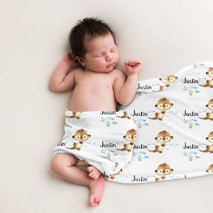 Boy Otter Blanket, Otter Crib Bedding, Personalized Baby Blanket, Otter Nursery Theme, Newborn Blanket, Baby Shower Gift, Otter Blanket O11