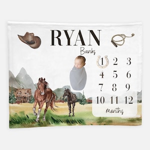 Cowboy Baby Milestone Blanket, Mountain Horse Baby Blanket, Boy Milestone Blanket, Cowboy Ranch Blanket, Cowboy Baby Blanket C36