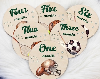 Sports Milestone Cards, Sports Monthly Markers, Wood Milestone Cards, Boy Milestones, Photo Prop, Sports Nursery Theme, Baseball Soccer B94