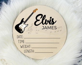 Guitar Birth Stat Sign, Music Birth Stat Sign, Round Wood Birth Stat Sign, Music Nursery, Personalized Birth Stat Sign, Baby Gift