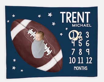 Football Baby Milestone Blanket, Baby Boy Milestone Blanket, Monthly Baby Blanket, Football Baby Blanket, Sports Milestone Blanket B43